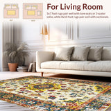 Ultra Soft Area Rug, Non Slip, Stain Resistant, Washable Area Rugs for Living Room, Bedroom, Abstract Colorful Floral Harmony(Yellow)
