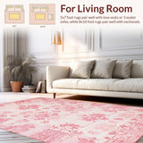 Ultra Soft Area Rug, Non Slip, Stain Resistant, Washable Area Rugs for Living Room, Bedroom, Enchanting Dreamy Floral Motifs(Pink)