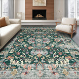 Ultra Soft Area Rug, Non Slip, Stain Resistant, Washable Area Rugs for Living Room, Bedroom, Rustic Oriental Green Tiled Motif(Green)