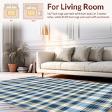 Ultra Soft Area Rug, Non Slip, Stain Resistant, Washable Area Rugs for Living Room, Bedroom, Subtle Tartan Elegance in Blue(Yellow)