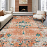 Ultra Soft Area Rug, Non Slip, Stain Resistant, Washable Area Rugs for Living Room, Bedroom, Colorful Ethnic Trellis Arrangement(Orange)