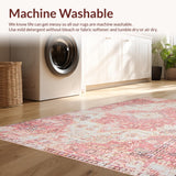 Ultra Soft Area Rug, Non Slip, Stain Resistant, Washable Area Rugs for Living Room, Bedroom, Rustic Neutral Classic Trellis Layout(Pink)