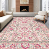 Ultra Soft Area Rug, Non Slip, Stain Resistant, Washable Area Rugs for Living Room, Bedroom, Delicate Round Blush Artistry(Pink)