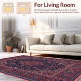 Ultra Soft Area Rug, Non Slip, Stain Resistant, Washable Area Rugs for Living Room, Bedroom, Velvet Mauve Splendor Carpet With Artistic Navy Medallion Design Elements(Blue)