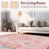 Ultra Soft Area Rug, Non Slip, Stain Resistant, Washable Area Rugs for Living Room, Bedroom, Pastel Medallion Patterned Delight(Pink)