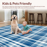 Ultra Soft Area Rug, Non Slip, Stain Resistant, Washable Area Rugs for Living Room, Bedroom, Lively Classic Checkered Theme(Blue)