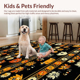 Ultra Soft Area Rug, Non Slip, Stain Resistant, Washable Area Rugs for Living Room, Bedroom, Lively Black Cat with Blooming Flora(Black)