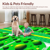 Ultra Soft Area Rug, Non Slip, Stain Resistant, Washable Area Rugs for Living Room, Bedroom, Bright Green Playful City Elements(Green)