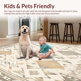 Ultra Soft Area Rug, Non Slip, Stain Resistant, Washable Area Rugs for Living Room, Bedroom, Neutral Serenity Area with Subtle Boho Flair(Beige)
