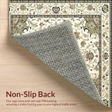Ultra Soft Area Rug, Non Slip, Stain Resistant, Washable Area Rugs for Living Room, Bedroom, Beige and Sage Green Area with Classic Boho Floral Layout(Beige)
