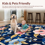Ultra Soft Area Rug, Non Slip, Stain Resistant, Washable Area Rugs for Living Room, Bedroom, Artful Ogee Floral Aesthetic(Blue)
