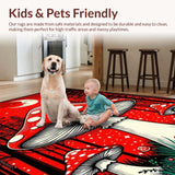 Ultra Soft Area Rug, Non Slip, Stain Resistant, Washable Area Rugs for Living Room, Bedroom, Whimsical Mushroom Print Aesthetic(Red)