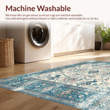 Ultra Soft Area Rug, Non Slip, Stain Resistant, Washable Area Rugs for Living Room, Bedroom, Elegant Floral Scrollwork Faded Blue Taupe Design(Ivory)