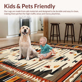 Ultra Soft Area Rug, Non Slip, Stain Resistant, Washable Area Rugs for Living Room, Bedroom, Cultural Vibrant Tribal Motif(Orange)