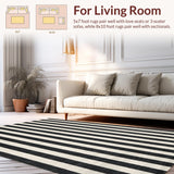 Ultra Soft Area Rug, Non Slip, Stain Resistant, Washable Area Rugs for Living Room, Bedroom, Stylish Striped Welcome Mat for Front Porch, Modern Layered Rug(Black)