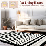 Ultra Soft Area Rug, Non Slip, Stain Resistant, Washable Area Rugs for Living Room, Bedroom, Modern Contrast Striped Rug with Bold Black and White Linear Motifs(Black)