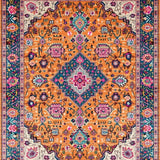 Ultra Soft Area Rug, Non Slip, Stain Resistant, Washable Area Rugs for Living Room, Bedroom, Elegant Retro Geometric Elements(Orange)