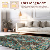 Ultra Soft Area Rug, Non Slip, Stain Resistant, Washable Area Rugs for Living Room, Bedroom, Eclectic Earthy Floral Motif(Brown)
