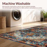 Ultra Soft Area Rug, Non Slip, Stain Resistant, Washable Area Rugs for Living Room, Bedroom, Rustic Vibrant Floral Design(Blue)