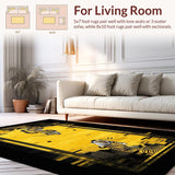 Ultra Soft Area Rug, Non Slip, Stain Resistant, Washable Area Rugs for Living Room, Bedroom, Whimsical Yellow Ethnic Style(Gold)