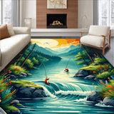 Ultra Soft Area Rug, Non Slip, Stain Resistant, Washable Area Rugs for Living Room, Bedroom, Nature Carved Fishing Scene Cabin Area Carpet(Green)