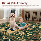 Ultra Soft Area Rug, Non Slip, Stain Resistant, Washable Area Rugs for Living Room, Bedroom, Rustic Nature-Inspired Patchwork Aesthetic(Green)