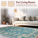Ultra Soft Area Rug, Non Slip, Stain Resistant, Washable Area Rugs for Living Room, Bedroom, Transitional Soft Beige Patterned Flourish(Blue)