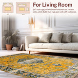Ultra Soft Area Rug, Non Slip, Stain Resistant, Washable Area Rugs for Living Room, Bedroom, Chic Distressed Geometric Motif(Yellow)