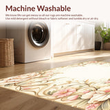 Ultra Soft Area Rug, Non Slip, Stain Resistant, Washable Area Rugs for Living Room, Bedroom, Elegant Round Area with Floral Design for Patios and Decks(Beige)