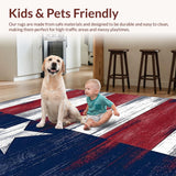 Ultra Soft Area Rug, Non Slip, Stain Resistant, Washable Area Rugs for Living Room, Bedroom, Rustic Vintage Flag Design(Red)