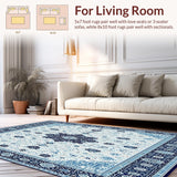 Ultra Soft Area Rug, Non Slip, Stain Resistant, Washable Area Rugs for Living Room, Bedroom, Modern Geometric Spotted Area with Elegant Floral Accents(White)