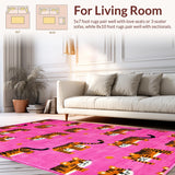 Ultra Soft Area Rug, Non Slip, Stain Resistant, Washable Area Rugs for Living Room, Bedroom, Cheerful Cartoon Animal Plush Rug(Pink)
