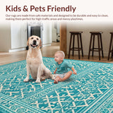 Ultra Soft Area Rug, Non Slip, Stain Resistant, Washable Area Rugs for Living Room, Bedroom, Rustic Trellis Inspired Design(Blue)