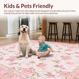 Ultra Soft Area Rug, Non Slip, Stain Resistant, Washable Area Rugs for Living Room, Bedroom, Enchanting Blooming Field Theme(Pink)