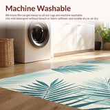 Ultra Soft Area Rug, Non Slip, Stain Resistant, Washable Area Rugs for Living Room, Bedroom, Coastal Blues with Leaf Motifs(Beige)