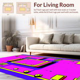 Ultra Soft Area Rug, Non Slip, Stain Resistant, Washable Area Rugs for Living Room, Bedroom, Retro Geometric Arcade Vibes(Pink)