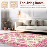 Ultra Soft Area Rug, Non Slip, Stain Resistant, Washable Area Rugs for Living Room, Bedroom, Serene Minimalist Circular Artwork(Ivory)