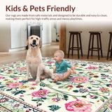 Ultra Soft Area Rug, Non Slip, Stain Resistant, Washable Area Rugs for Living Room, Bedroom, Lively Earth Tone Floral Accents(Ivory)