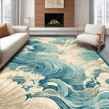 Ultra Soft Area Rug, Non Slip, Stain Resistant, Washable Area Rugs for Living Room, Bedroom, Seashell Dream Coastal Runner Rug with Ocean Currents and Maritime Motifs Design(Blue)