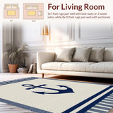 Ultra Soft Area Rug, Non Slip, Stain Resistant, Washable Area Rugs for Living Room, Bedroom, Coastal Inspired Anchor Motif(Beige)