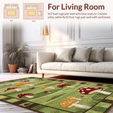 Ultra Soft Area Rug, Non Slip, Stain Resistant, Washable Area Rugs for Living Room, Bedroom, Charming Rustic Nature Pattern(Green)