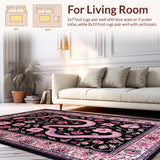 Ultra Soft Area Rug, Non Slip, Stain Resistant, Washable Area Rugs for Living Room, Bedroom, Trendy Vibrant Botanical Look(Black)