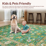 Ultra Soft Area Rug, Non Slip, Stain Resistant, Washable Area Rugs for Living Room, Bedroom, Faded Floral Rustic Charm(Blue)