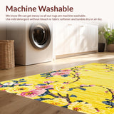Ultra Soft Area Rug, Non Slip, Stain Resistant, Washable Area Rugs for Living Room, Bedroom, Rustic Earthy Blossom Motif(Yellow)