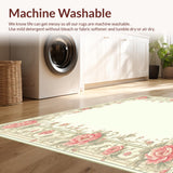 Ultra Soft Area Rug, Non Slip, Stain Resistant, Washable Area Rugs for Living Room, Bedroom, Chic Kitchen with Intricate Floral Borders(Beige)