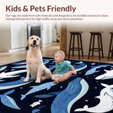 Ultra Soft Area Rug, Non Slip, Stain Resistant, Washable Area Rugs for Living Room, Bedroom, Whimsical Marine Animal Motif(Blue)