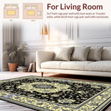 Ultra Soft Area Rug, Non Slip, Stain Resistant, Washable Area Rugs for Living Room, Bedroom, Elegant French Classic Symmetrical Pattern(Black)