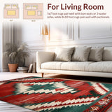 Ultra Soft Area Rug, Non Slip, Stain Resistant, Washable Area Rugs for Living Room, Bedroom, Vibrant Distressed Southwest Motif(Red)