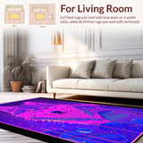 Ultra Soft Area Rug, Non Slip, Stain Resistant, Washable Area Rugs for Living Room, Bedroom, Eclectic Multi-Hued Wolf Design(Purple)