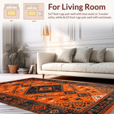 Ultra Soft Area Rug, Non Slip, Stain Resistant, Washable Area Rugs for Living Room, Bedroom, Elegant Earth Tones Design(Orange)